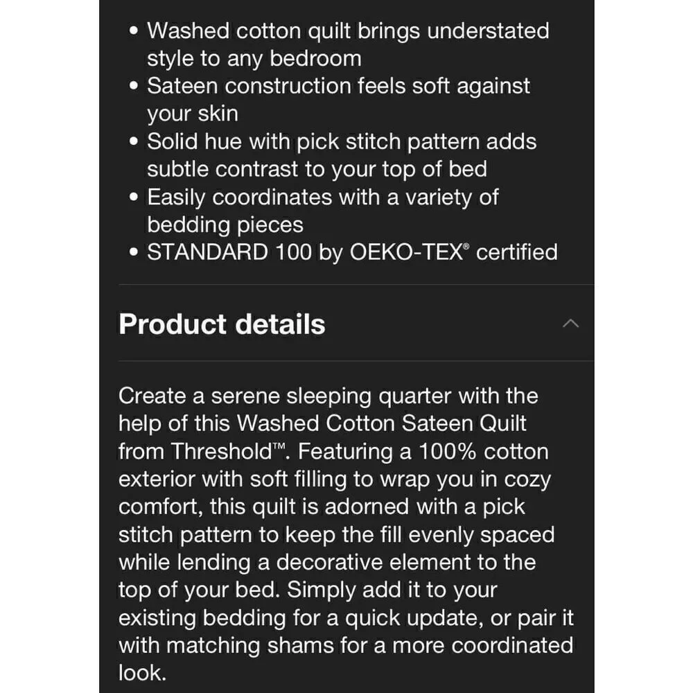 Threshold Washed Santeen Bed Quilt Blanket